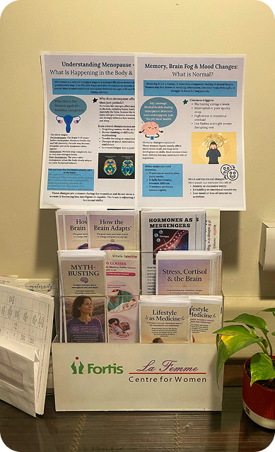 MindHer educational pamphlets and posters on display at Fortis La Femme